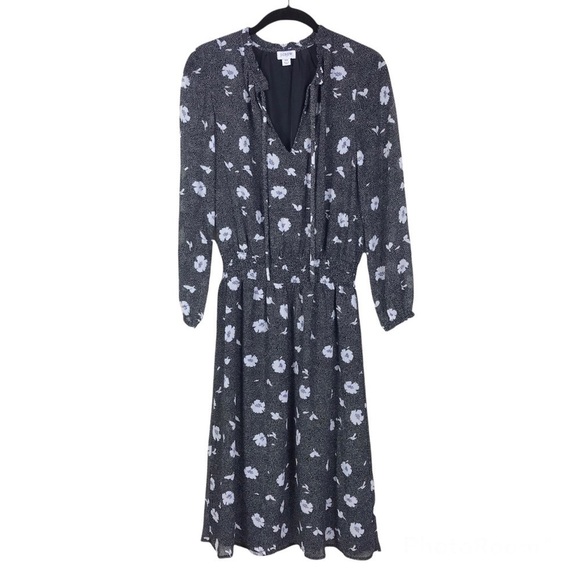 J. Crew Factory Black Floral Printed Tie-Neck Long Sleeve Dress 
Size XS - Picture 1 of 10